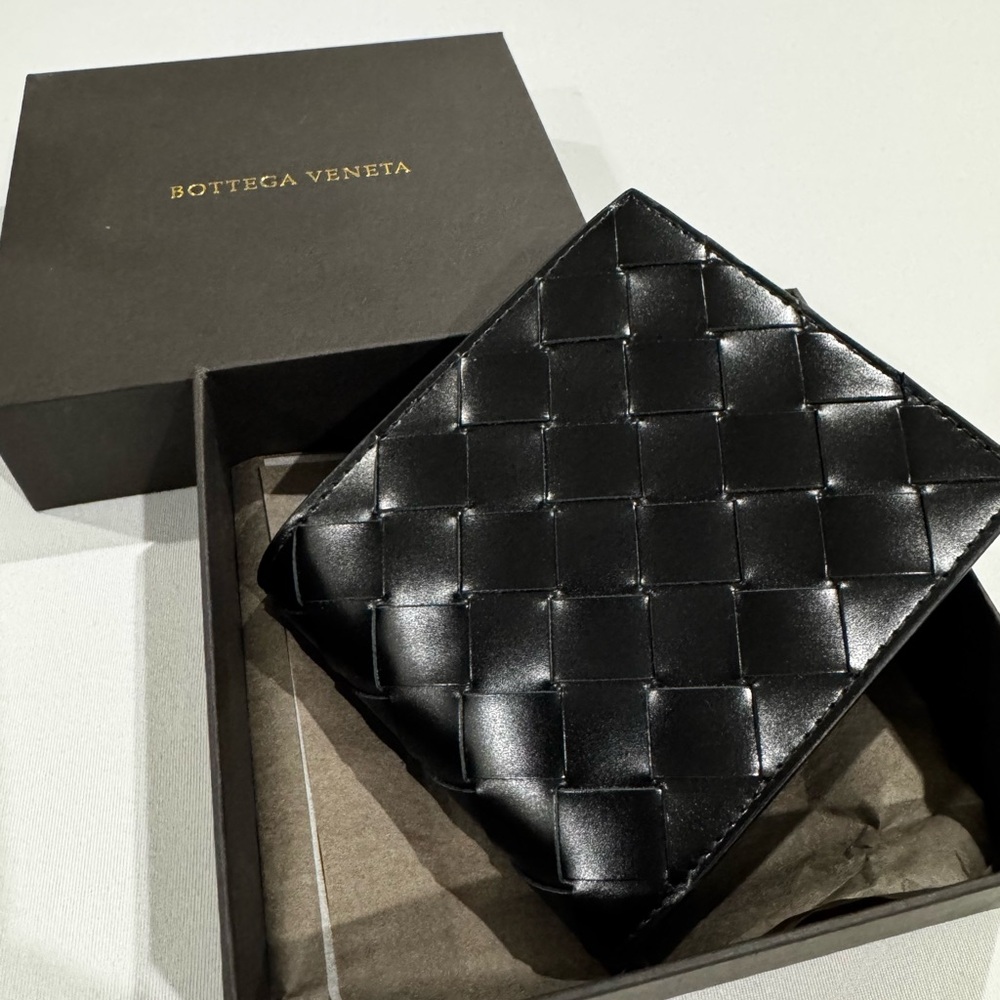 Bottega Veneta Black Leather Bi-Fold Wallet